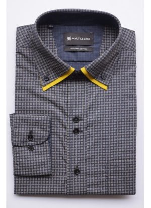 Camisa Casual, estampado negro y gris, Matizzio 2 (cuello doble)