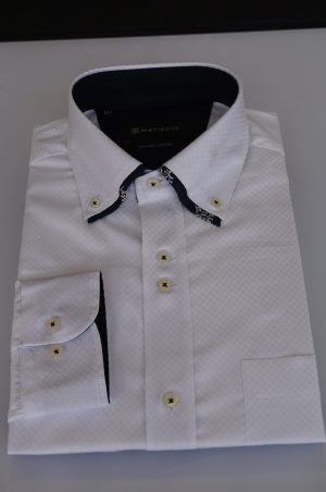 Camisa Casual, labrado blanco, Matizzio 18 (cuello doble)