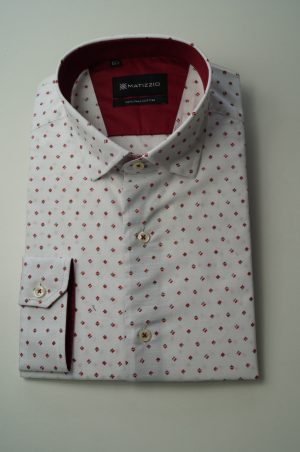 Camisa casual, color blanco con estampado rojo y negro, Matizzio 58