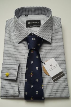 Camisa de vestir, color plomo plata, cuadros pequeños, Matizzio 159