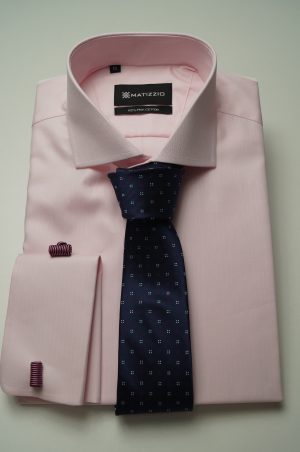 Camisa de vestir, color rosado labrado espiga, Matizzio 16 ( puño para gemelos)