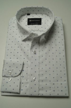 Camisa casual, color blanco estampados azules. Matizzio 88