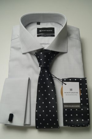 Camisa de vestir, color plomo plata de cuadros grandes Matizzio 28 ( puño para gemelos)