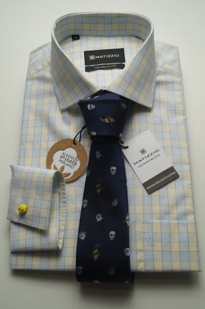 Camisa de vestir, cuadros celestes y cuadros amarillos Matizzio 203