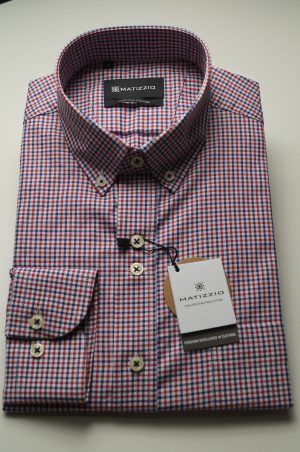 Camisa casual, color blanco con cuadritos rojos y azules Matizzio 115