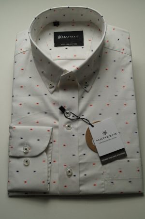 Camisa casual, color blanco con detalles azules y naranjas Matizzio 114