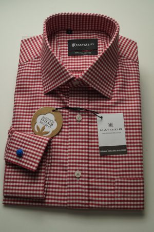 Camisa oxford, color blanco cuadritos rojos Matizzio 221