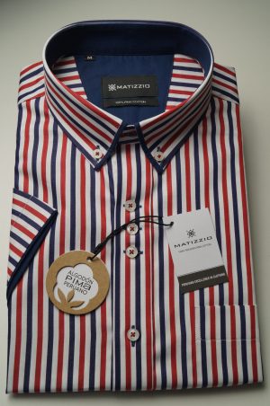 Camisa Matizzio, camisa blanca líneas rojas y azules Manga Corta 115