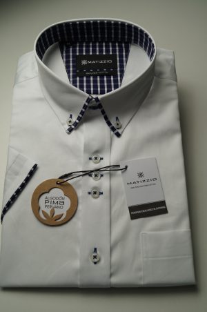 Camisa Matizzio, camisa blanca líneas diagonales Manga Corta 114
