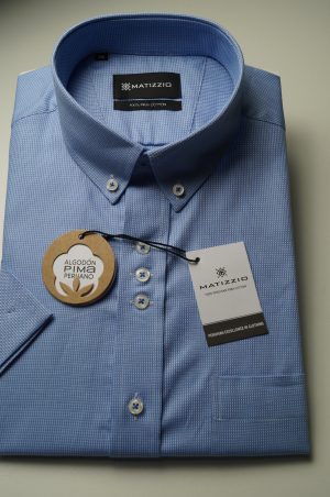 Camisa Matizzio, camisa celeste cuadros pequeños , Manga Corta 109