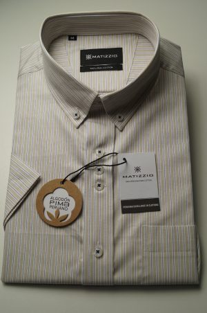 Camisa Matizzio, camisa blanca líneas beig y celeste Manga Corta 112