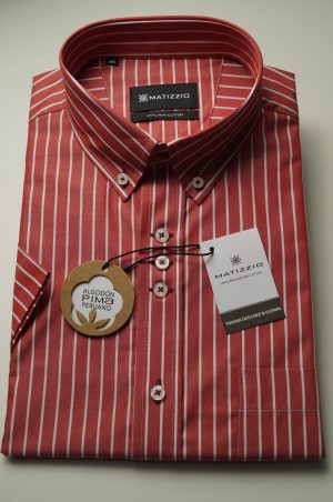Camisa Matizzio, camisa roja línea blanca, Manga Corta 111