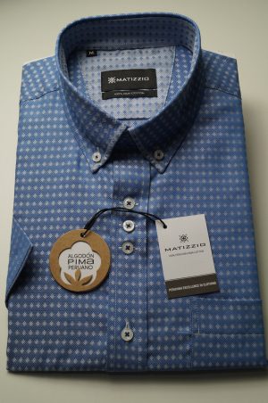 Camisa Matizzio, camisa celeste estampado de rombos, Manga Corta 104