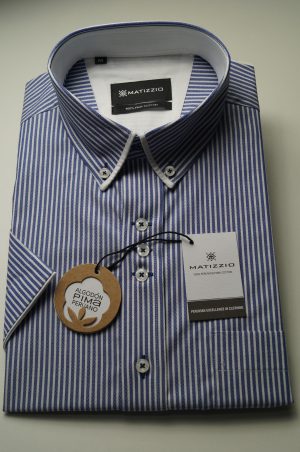 Camisa Matizzio, camisa blanca con rayas azules Manga Corta 103